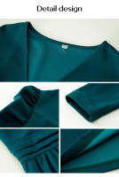 Vestido de manga larga con cuello en V de color claro elegante para mujer - details 2