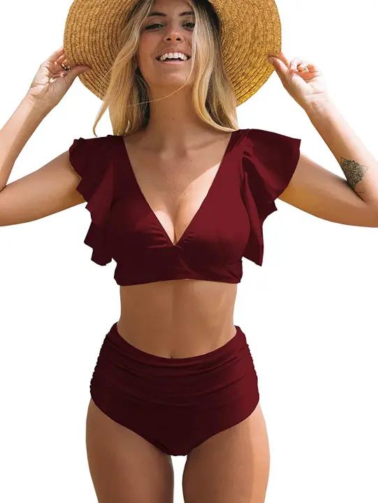 Bikini de Cintura Alta para Mujer I.ALOG Traje de Baño con Volantes Conjunto de Bikini con Push-Up - 1