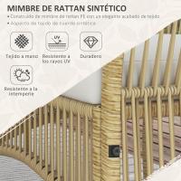 Juego de muebles de terraza de ratán de 4 piezas con 1 sofá de 2 plazas, 2 sillones, cojines y 1 mesa de centro de vidrio para patio, color natural y beige. - details 7