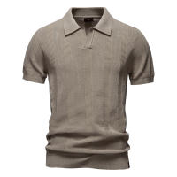 Camisa Polo AIOPESON 2025 Para Hombre Con Patrón Solido Y Rayado Malla Transpirable Y Tejida Cuello En V Casual Verano - details 5