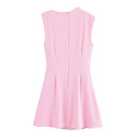 Vestido Rosa Corto de Verano Sencillez con Cuello Redondo Material de Poliéster Moda para Mujeres - details 2