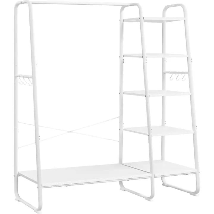Burro Perchero, Perchero con Zapatero, 5 Estantes de Almacenamiento, 6 Ganchos Laterales, Dormitorio, Sala de Estar, Pasillo, Diseño Industrial, Marrón Rústico y Negro Mate RGR116B01 - 1