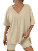 Ropa de descanso para mujer, conjunto de 2 piezas, camiseta de manga corta de gran tamaño, chándal de playa, pantalones cortos, conjunto S-XXL - details 2