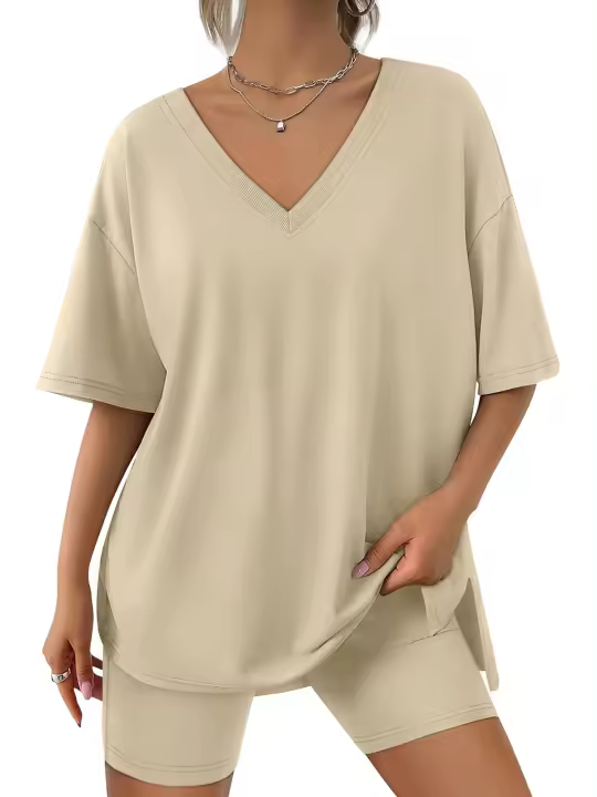 Ropa de descanso para mujer, conjunto de 2 piezas, camiseta de manga corta de gran tamaño, chándal de playa, pantalones cortos, conjunto S-XXL - 1
