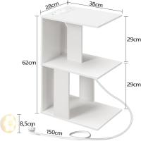 Estación de carga, mesa auxiliar con puertos USB y enchufes, mesa auxiliar para espacios pequeños, para dormitorio, salón blanco - details 2