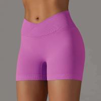 Crossover mujeres deporte gimnasio entrenamiento correr cintura alta Yoga Push Up cadera sin costuras Fiess Shorts - details 38