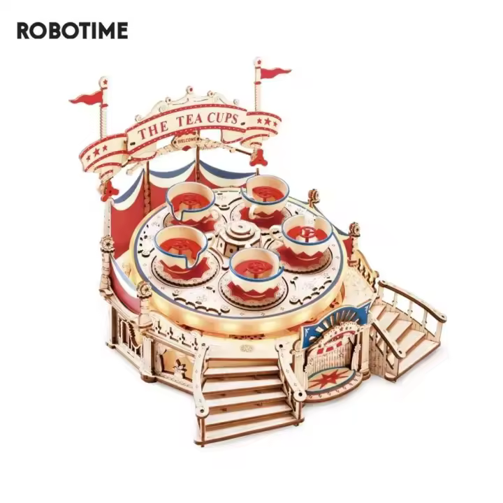 Robotime Rokr Tilt-A-Whirl Juguete de Construcción de Parque de Atracciones Puzzle de Madera 3D - 1