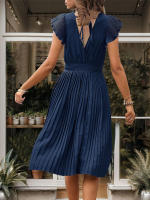 Vestido plisado de verano para mujer, manga corta, color sólido - details 15