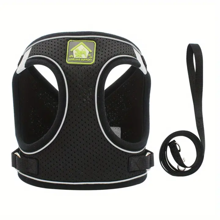 Correa para perros con cuerda de plomo, chaleco de malla transpirable, arnés reflectante ajustable sin tirantes para mascotas, ad - 1