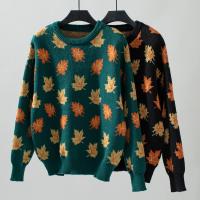 Jersey de punto con patrón de hoja de arce para mujer, jersey de cuello redondo, Top de otoño e invierno, nuevo - details 8