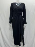 Vestido de fiesta de manga larga para mujer, vestido elegante de cuello en V, color sólido, nuevo, otoño - details 3