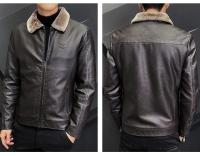 Chaqueta de cuero multicolor Retro para hombre, chaqueta de cuero cálida a prueba de viento con cuello de piel sintética de invierno para hombre - details 6