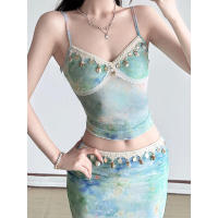 BUNO-Conjunto de vestido transparente con estampado Tie Dye para vacaciones, estilo playero, conjuntos sexys ajustados de 2 piezas, camisetas sin mangas, faldas trompeta de cintura baja - details 4