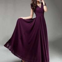 Gran oferta, vestido de noche largo bohemio de Color sólido con manga corta y cuello en V, cintura ajustada - details 10