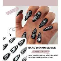 Elegante Arte de Uñas de Dibujos Animados Negro Brillante Kit de 24 Puntas con Pegamento de Gelatina para Mujeres y Niñas - details 6