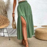 Nueva falda de mujer, falda Midi bohemia a la moda, cintura alta, falda lisa con volantes, faldas informales con abertura lateral para la playa, falda de 3 colores - details 4