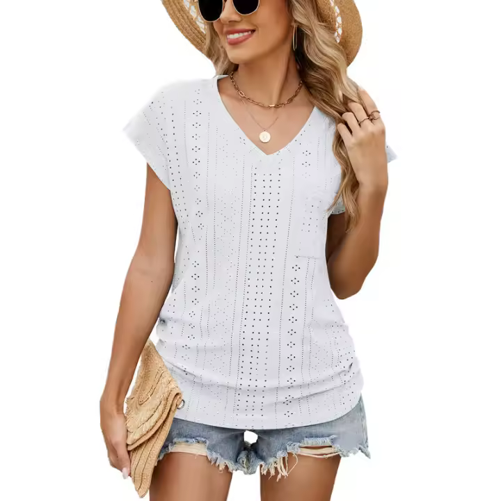 BUNO-2025 Camisetas para mujer de manga larga de algodón para mujer, camisetas con manga casquillo y cuello en V, camiseta informal holgada de manga larga de algodón para mujer - 1