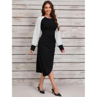 Vestidos de Primavera Otoño 2025 para Mujer Moda Coreana Cuello Redondo Empalmado Vestido de Manga Larga en Promoción - details 6