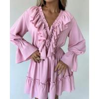 Mini vestido elegante alto con manga larga, agujero en la cintura, lazo de moda para mujer - details 12