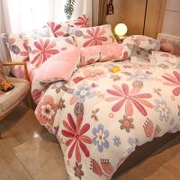 Sábana de Terciopelo Cálido Coral para Invierno con Estampado de Flor Hueso de Couette Suave y Grueso 240x220 - details 0