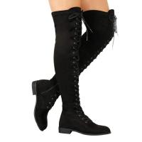 Botas por encima de la rodilla para mujer, zapatos informales de ante con cordones para exteriores, otoño - details 1