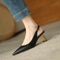 Sandalias Retro Baotou De Tacón Medio para Mujer, Tacones Altos De Aguja De Cuero Suave - details 15