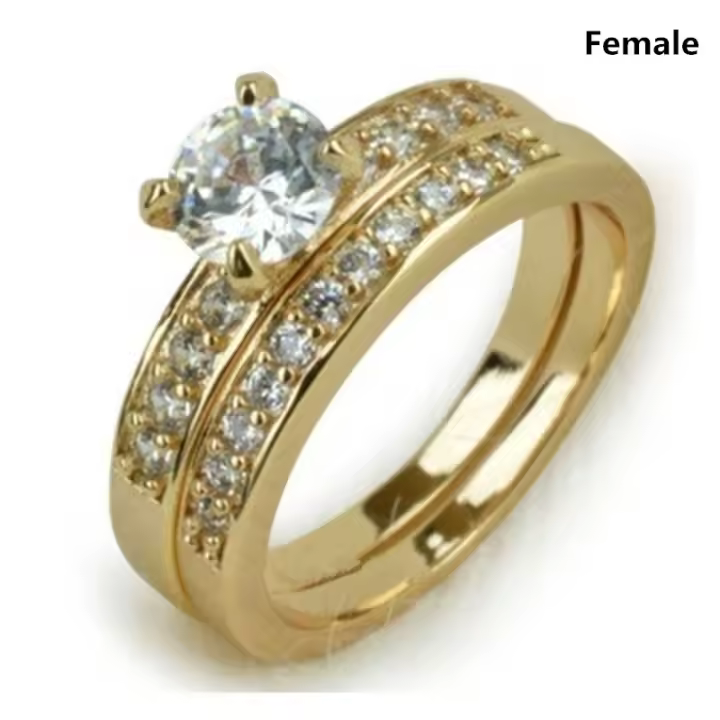 Anillo de lujo con incrustaciones de circonitas para mujer, anillo de metal tallado, color dorado, anillo de pareja, joyería de boda, compromiso, nupcial, 1 pieza - 1