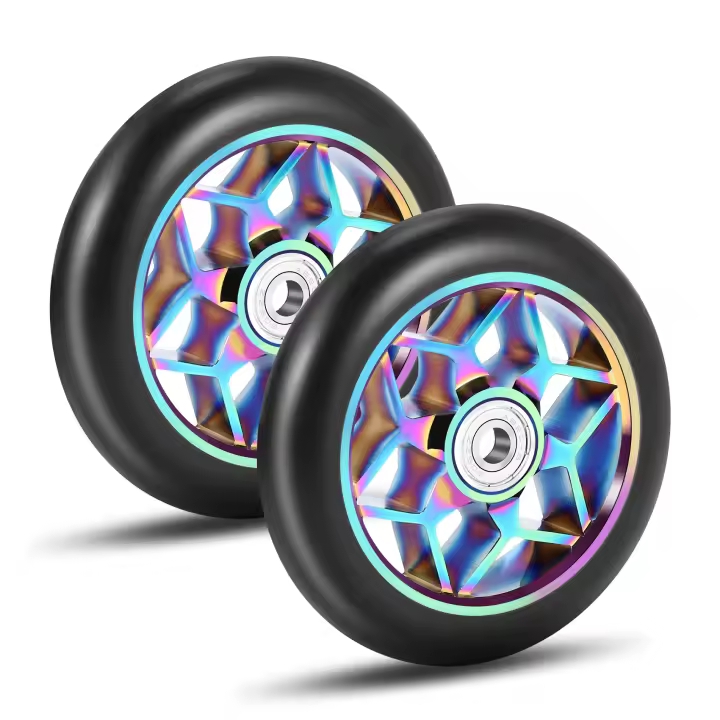 Ruedas de Pu coloridas para patinete eléctrico, accesorios para Scooter de 2 piezas, 110mm, gruesas, con rodamientos, color negro - 1