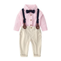 Traje de primavera y otoño para niños, estilo coreano, camisa de algodón a rayas multicolor con cuello vuelto para niños grandes, overoles para niños - details 3