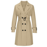 Abrigo de Trench de Moda Casual para Mujer con Cinturón Desmontable y Bolsillos Diseño de Cierre de Doble Botonadura Material Exterior de Poliéster Abrigo de Tren de Largo Medio para Otoño/Invierno - details 3