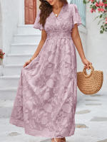 Vestido Maxi de Verano Elegante Cuello en V, Manga Abullonada, Cintura Alta, Encaje, Vestido de Moda para Mujeres con Abertura de Rodilla - details 15