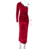 Vestido Bodycon De Veludo Elegante Para Mujer Con Abertura Lateral Manga Larga Para Fiesta Noche Primavera Otoño Vestido Midi Ajustado - details 13