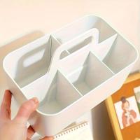 Cesta de almacenamiento de plástico de 5 compartimentos con asa, organizador de escritorio de oficina portátil para bolígrafos, lápices, papelería, colores mezclados - details 7