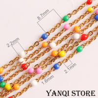 1 metro/lote perlas acero inoxidable oro cadena cuentas bricolaje hecho a mano de bohemia cuentas de resina de colores cadenas de esmalte para joyería que hace collar pulsera accesorios - details 1