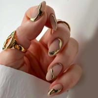 24 piezas de diseño dorado en forma de almendra francesa, uñas ovaladas simples, uñas postizas completamente cubiertas - details 2