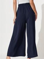 Mujeres lisas elegantes y con estilo, pantalones sueltos cómodos, pantalones de pierna ancha con cordón de cintura alta para verano - details 14
