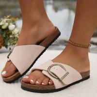 Zapatillas de una palabra para mujer 2025 nueva playa abierta zapatillas frescas de fondo plano sandalias de mujer de gran tamaño - details 1