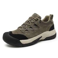 Nuevo Botas de cuero genuino 2025 para senderismo a prueba de agua para hombres, zapatos de seguridad con punta de goma de corte bajo para exteriores, zapatos antideslizantes de marca para - details 10