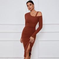 Vestidos de punto para mujer Vestido midi de manga larga con hombros descubiertos y abertura en promoción elegante y elegante - details 13
