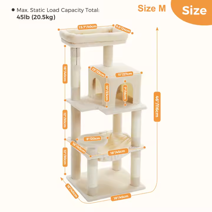 Árbol para gatos de lujo, torre de juego grande, centro de actividad, estable y estable, con hamaca y bonita casa - 1