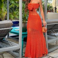 Vestido Halter de Punto para Mujer Ajustado, con Cortes en Tira, Sin Mangas, Transparente, Flor 3D - details 6
