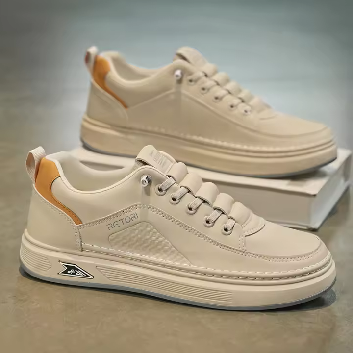 Zapatos blancos transpirables para hombre, zapatillas de deporte informales con plataforma que combinan con todo, a la moda, primavera 2025 - 1