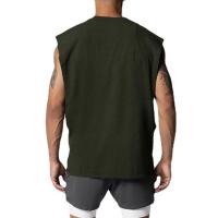 Camiseta sin mangas de gran tamaño con corte lateral abierto para hombre, ropa de culturismo de secado rápido con estampado de l - details 8