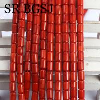 Columna de tubo de 5x7mm, joyería de Coral rojo de bambú marino Natural, venta al por mayor, accesorios DIY, cuentas espaciadoras sueltas de 15" - details 1