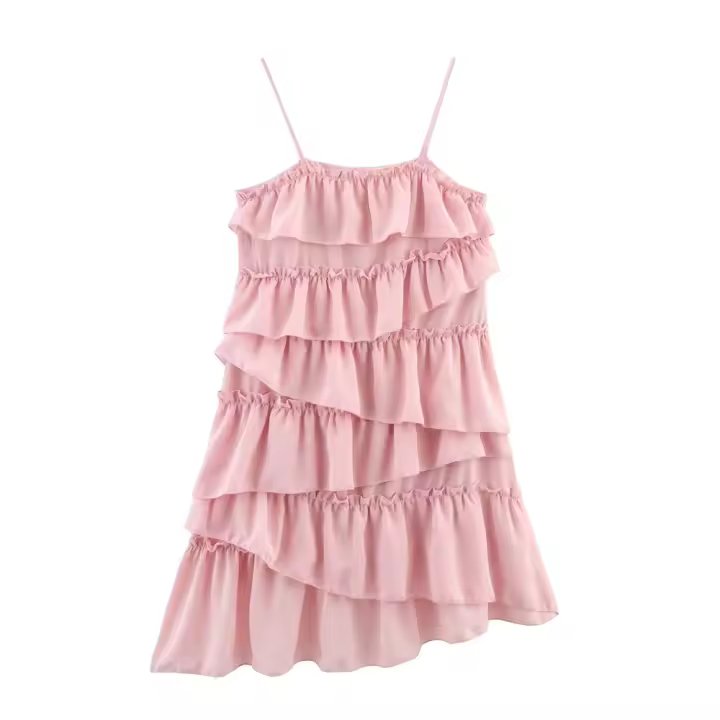 PB & ZA 2025 vestido suelto con tirantes decorativos laminados estilo de vacaciones Falda corta dulce novedad de verano ropa de mujer - 1