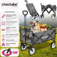 Carro Plegable para Jardín, Carro Transporte en Acero, Carrito Playa con Asa Telescópica, Carretilla Jardín con Lona Extraíble, Carro Camping Multiuso con Bolsa Transporte, Carga 80 kg, Negro - details 11