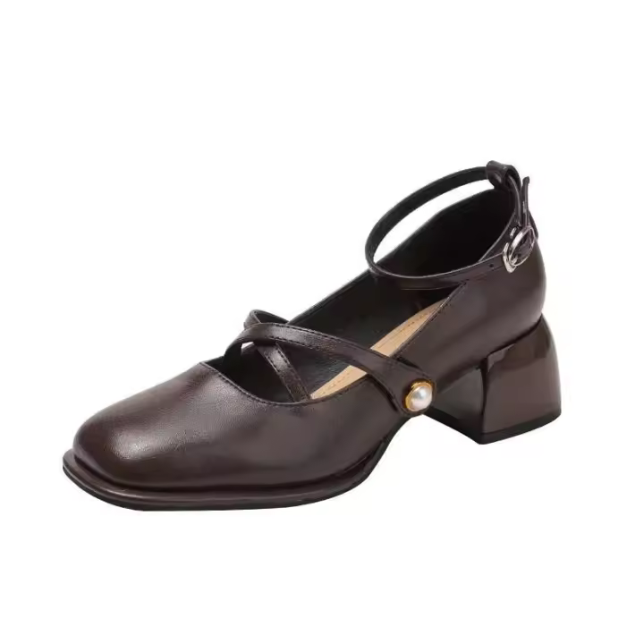 2025 Zapatos casuales de cabeza redonda de mujer con tacones altos de bloque de diseñador - 1
