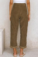 Pantalones largos de pana de cintura alta, casuales, de color sólido, holgados y rectos para mujer, otoño. - details 31