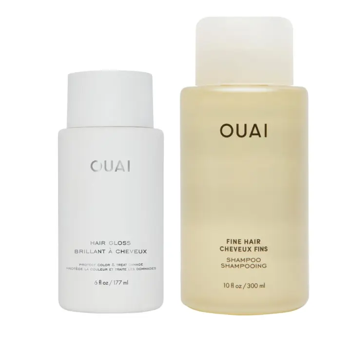 Paquete de champú y brillo para el cabello OUAI: cabello fino, brillo, control del encrespamiento, volumen, protección contra el calor (2 unidades, 6 oz/10 fl oz) - 1