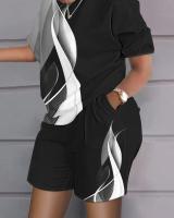 Conjunto de dos piezas estampado de manga corta para mujer, primavera verano - details 28